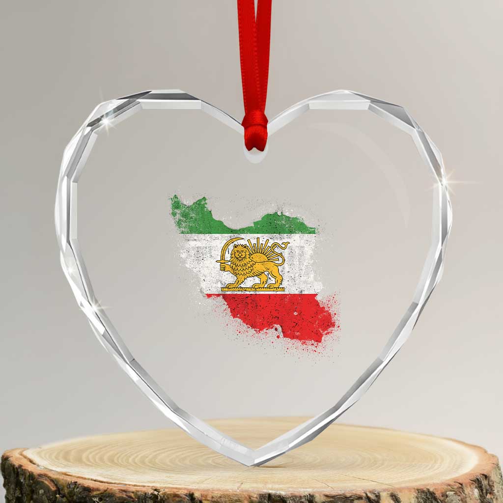 Lion and Sun Iran Heart Crystal Glass Ornament Shir o Khorshid Retro Vintage Watercolors Iran Flag TS10 Transparent Glass 3'' Heart Print Your Wear