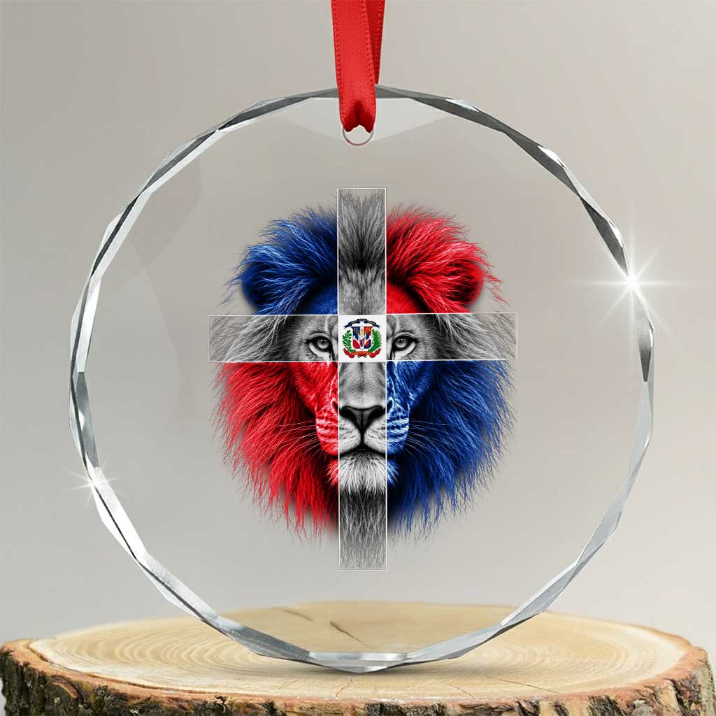 Lion of Judah Cross Dominican Republic Flag Crystal Glass Ornament Christian Faith Dominican Pride