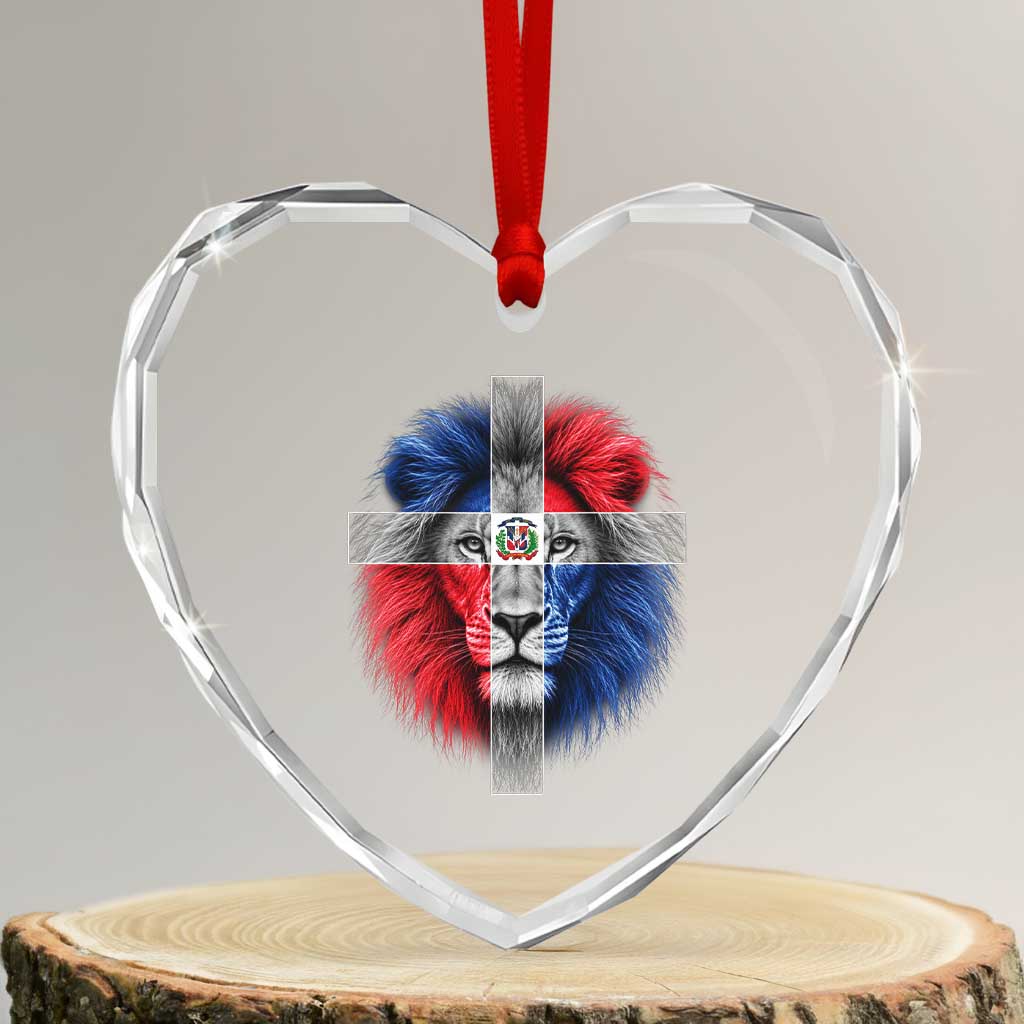 Lion of Judah Cross Dominican Republic Flag Heart Crystal Glass Ornament Christian Faith Dominican Pride