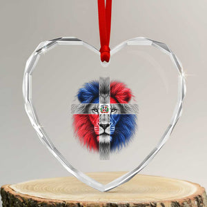 Lion of Judah Cross Dominican Republic Flag Heart Crystal Glass Ornament Christian Faith Dominican Pride