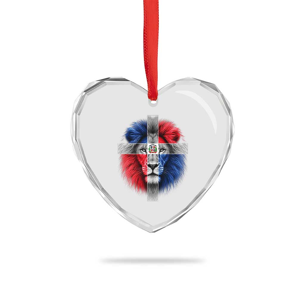 Lion of Judah Cross Dominican Republic Flag Heart Crystal Glass Ornament Christian Faith Dominican Pride