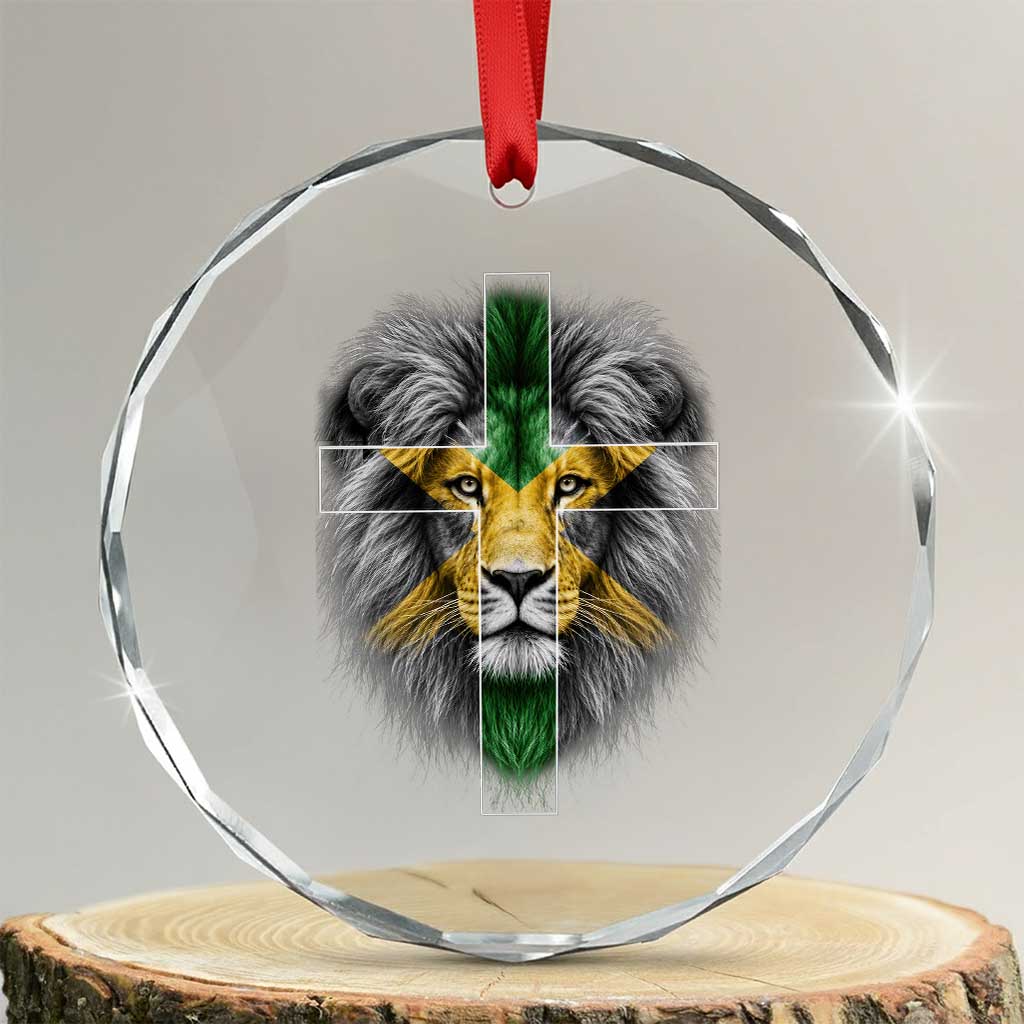 Lion of Judah Cross Jamaica Flag Crystal Glass Ornament Christian Faith Jamaican Pride