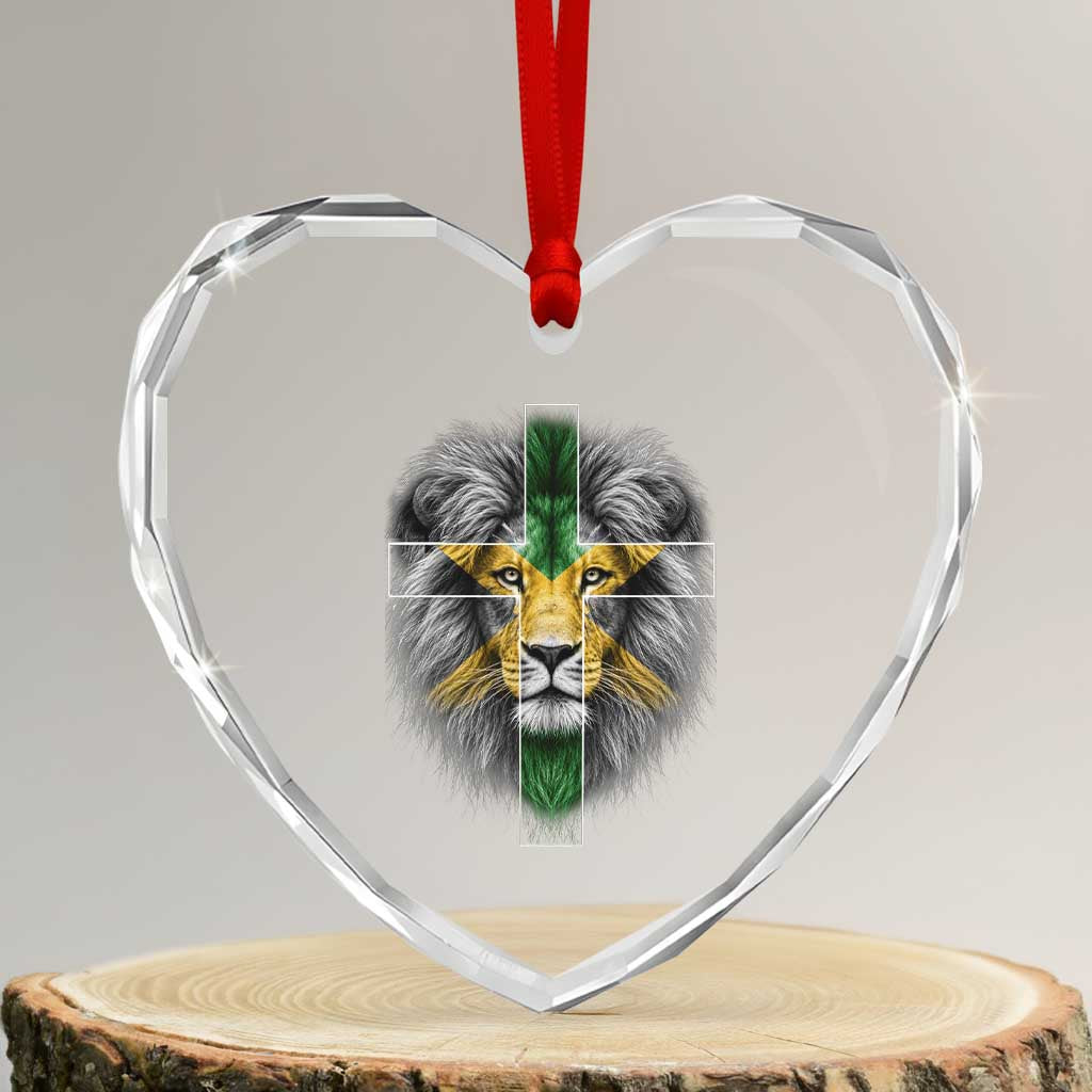 Lion of Judah Cross Jamaica Flag Heart Crystal Glass Ornament Christian Faith Jamaican Pride
