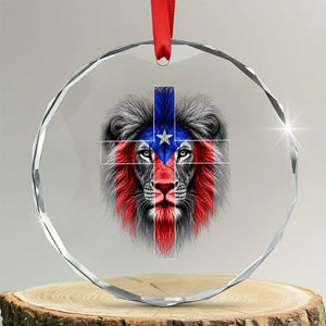 Lion of Judah Cross Puerto Rico Flag Crystal Glass Ornament Christian Faith Puerto Rican Pride