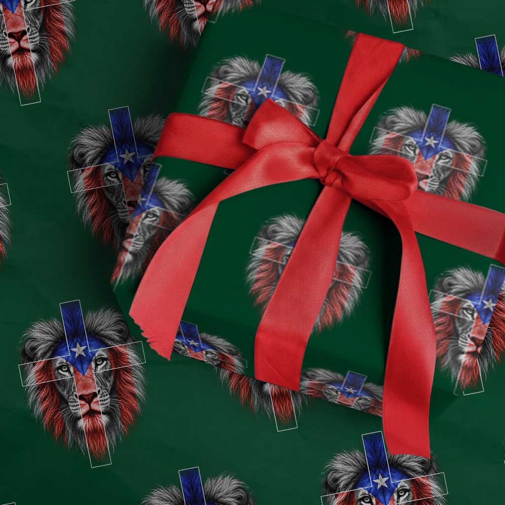 Lion of Judah Cross Puerto Rico Flag Wrapping Paper Roll Christian Faith Puerto Rican Pride