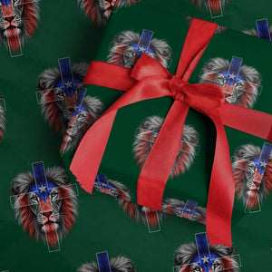 Lion of Judah Cross Puerto Rico Flag Wrapping Paper Roll Christian Faith Puerto Rican Pride