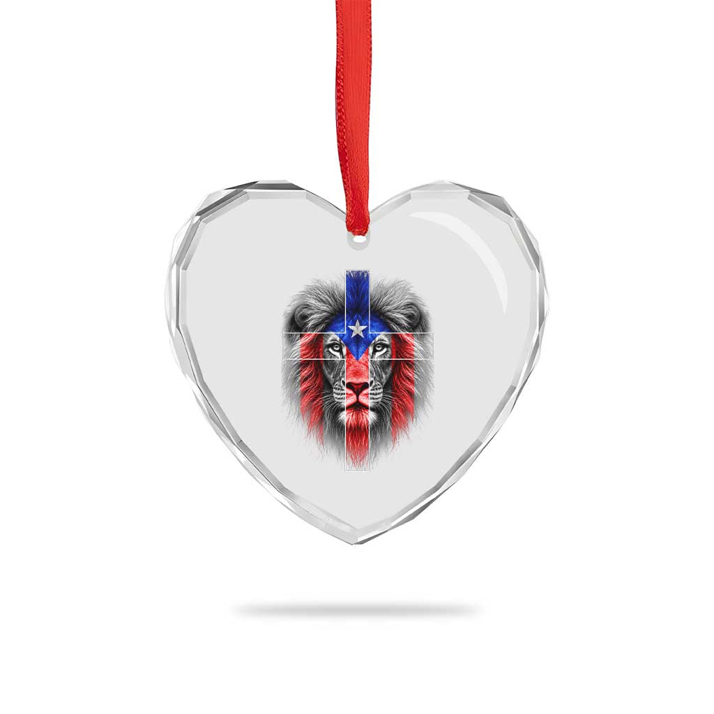 Lion of Judah Cross Puerto Rico Flag Heart Crystal Glass Ornament Christian Faith Puerto Rican Pride