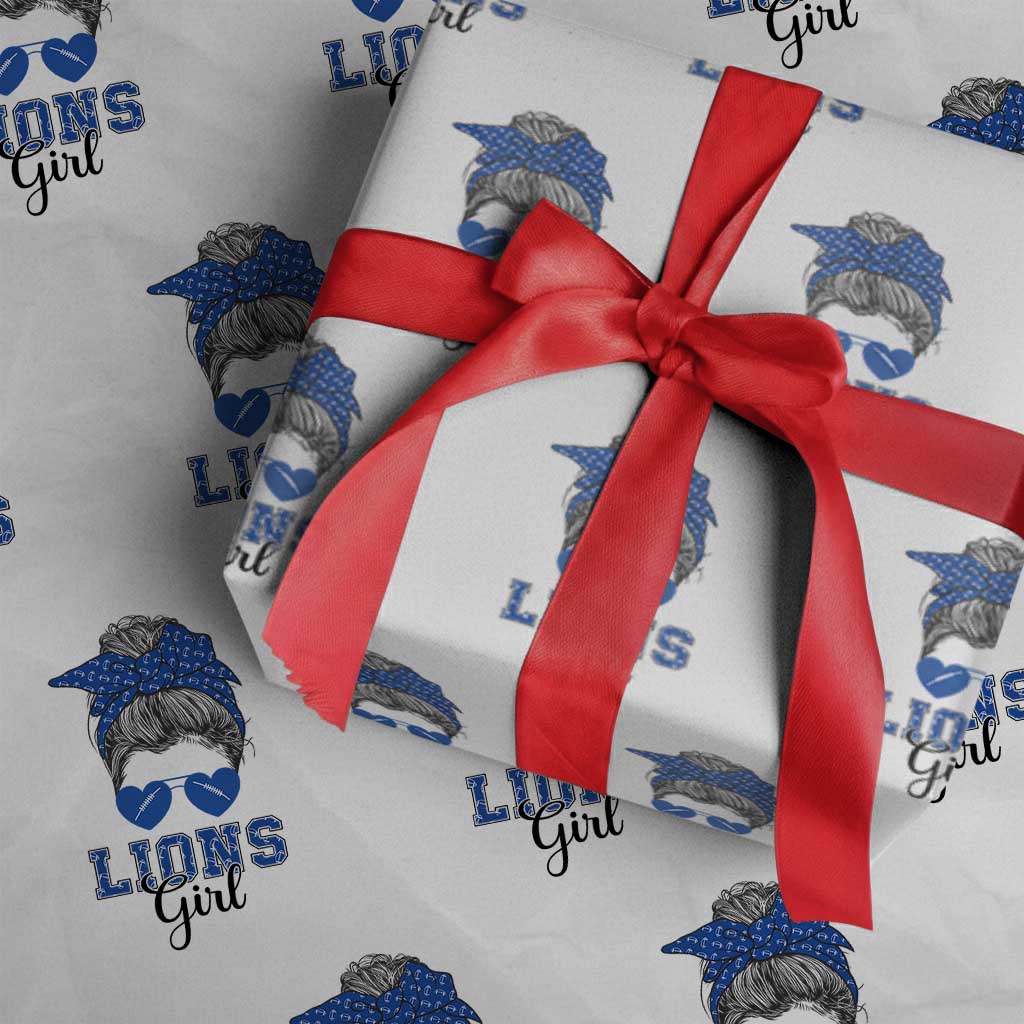 Lions Girl Wrapping Paper Roll Messy Bun Funny Sports Fan Team TS02 White Print Your Wear
