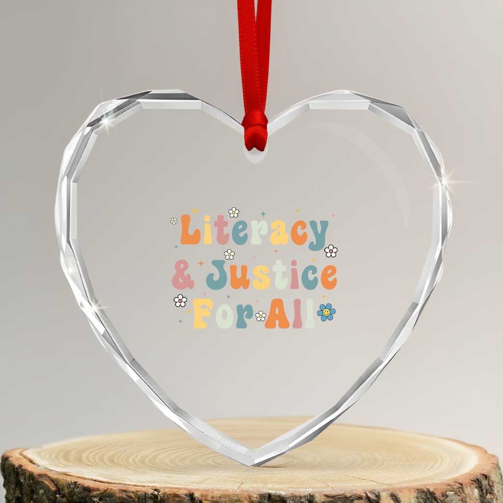 Literacy Justice for All Stop Book Banning Protect Librarian Heart Crystal Glass Ornament TS14 Transparent Glass 3'' Heart Print Your Wear