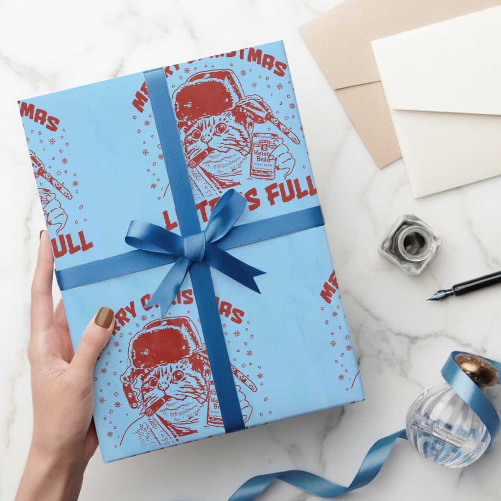 Litters Full Wrapping Paper Roll Funny Cat Christmas Vacation TS10 Light Blue Print Your Wear