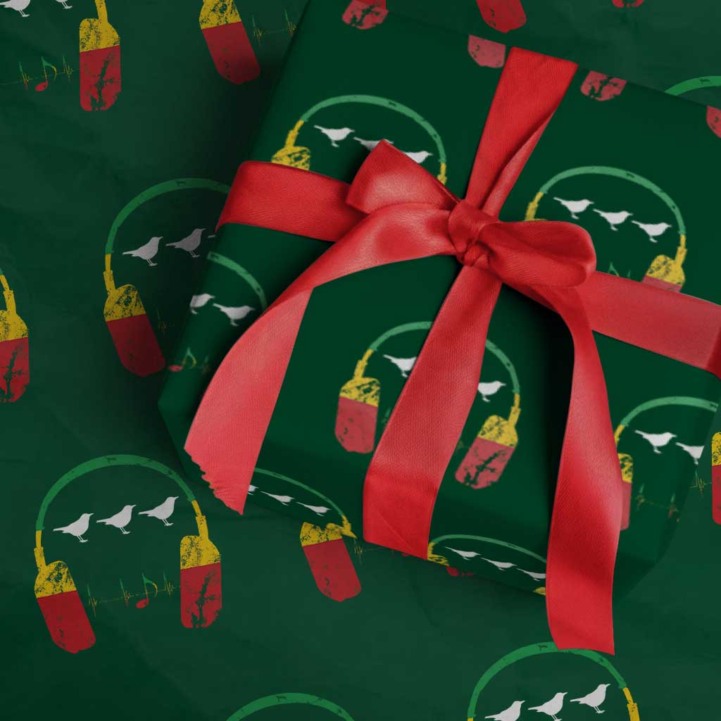 Little Birds Wrapping Paper Roll Rastafari Rasta Reggae Music Headphones Jamaican Pride TS10 Green Print Your Wear
