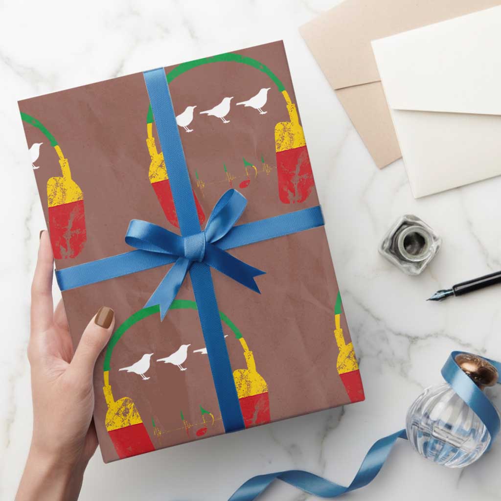Little Birds Wrapping Paper Roll Rastafari Rasta Reggae Music Headphones Jamaican Pride TS10 Mocha Print Your Wear