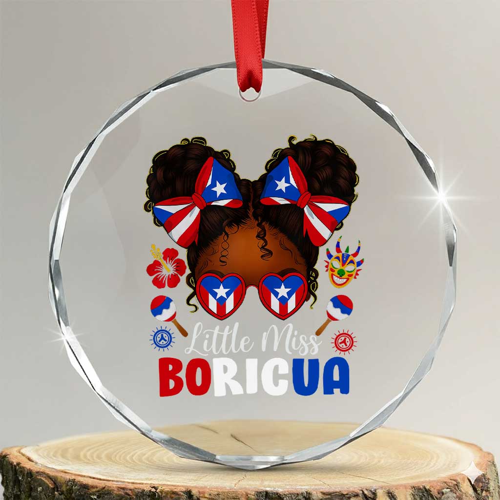 Little Miss Boricua Crystal Glass Ornament Puerto Rican Afro Messy Bun Girls Kids TS10 Transparent Glass 3'' Circle Print Your Wear