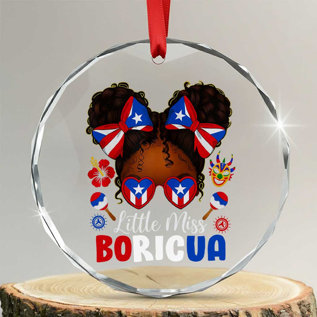 Little Miss Boricua Crystal Glass Ornament Puerto Rican Afro Messy Bun Girls Kids TS10 Transparent Glass 3'' Circle Print Your Wear