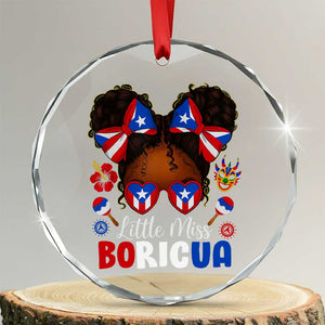 Little Miss Boricua Crystal Glass Ornament Puerto Rican Afro Messy Bun Girls Kids - Print Your Wear