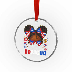 Little Miss Boricua Crystal Glass Ornament Puerto Rican Afro Messy Bun Girls Kids - Print Your Wear