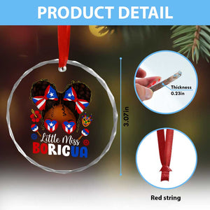 Little Miss Boricua Crystal Glass Ornament Puerto Rican Afro Messy Bun Girls Kids - Print Your Wear