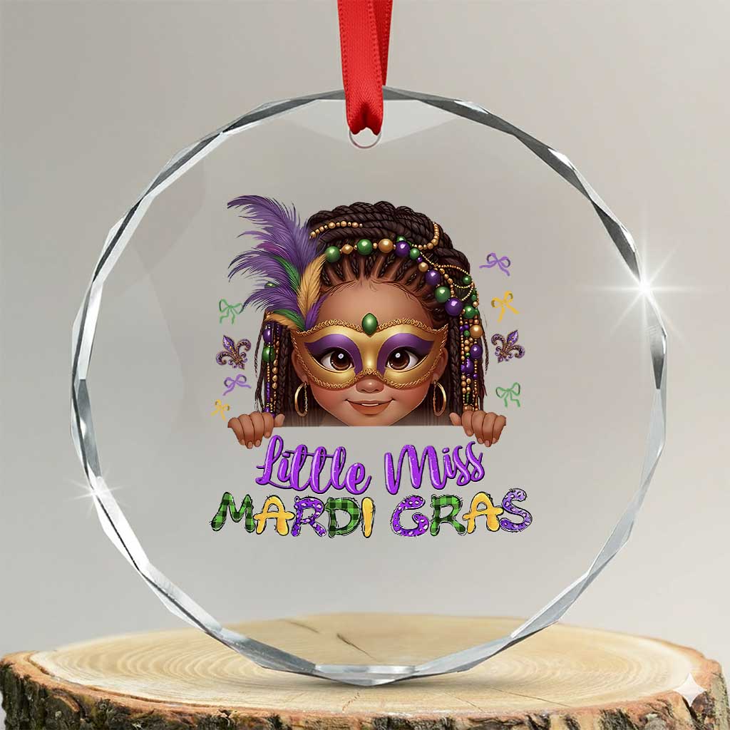 Little Miss Mardi Gras Crystal Glass Ornament Afro Messy Bun Girls Kids Mask Cute New Orleans TS10 Transparent Glass 3'' Circle Print Your Wear