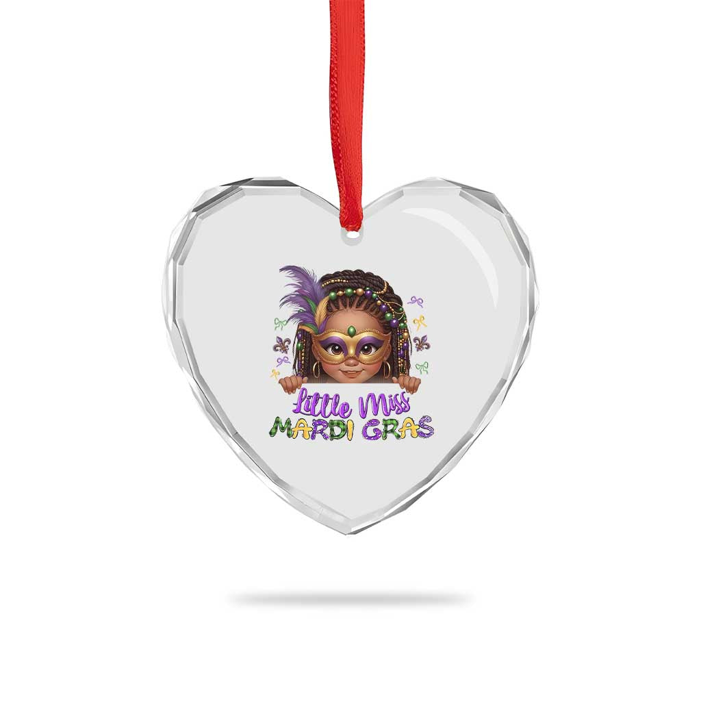 Little Miss Mardi Gras Heart Crystal Glass Ornament Afro Messy Bun Girls Kids Mask Cute New Orleans TS10 Print Your Wear
