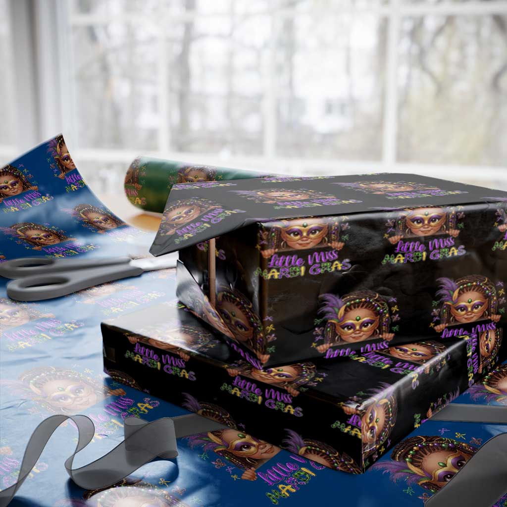 Little Miss Mardi Gras Wrapping Paper Roll Afro Messy Bun Girls Kids Mask Cute New Orleans TS10 Black Print Your Wear