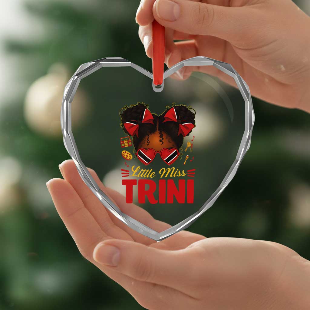 Little Miss Trinidad And Tobago Heart Crystal Glass Ornament Afro Black Messy Bun Girl Trini Flag Bow TS10 Print Your Wear