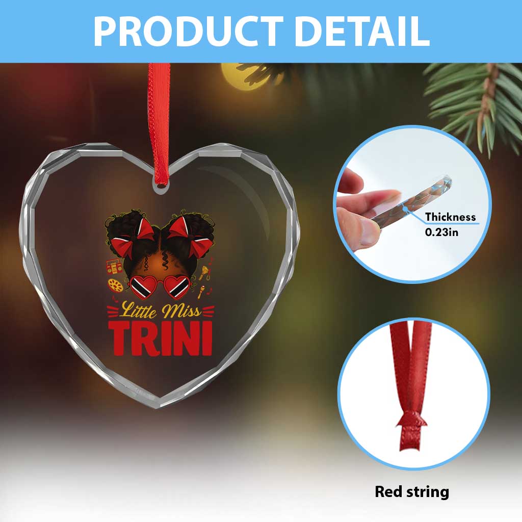 Little Miss Trinidad And Tobago Heart Crystal Glass Ornament Afro Black Messy Bun Girl Trini Flag Bow TS10 Print Your Wear