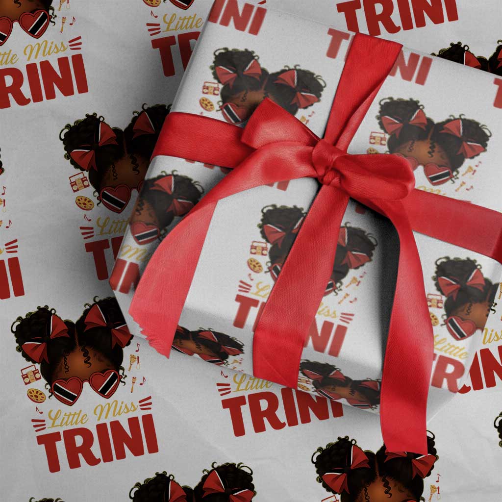 Little Miss Trinidad And Tobago Wrapping Paper Roll Afro Black Messy Bun Girl Trini Flag Bow TS10 White Print Your Wear