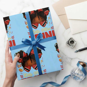 Little Miss Trinidad And Tobago Wrapping Paper Roll Afro Black Messy Bun Girl Trini Flag Bow TS10 Light Blue Print Your Wear