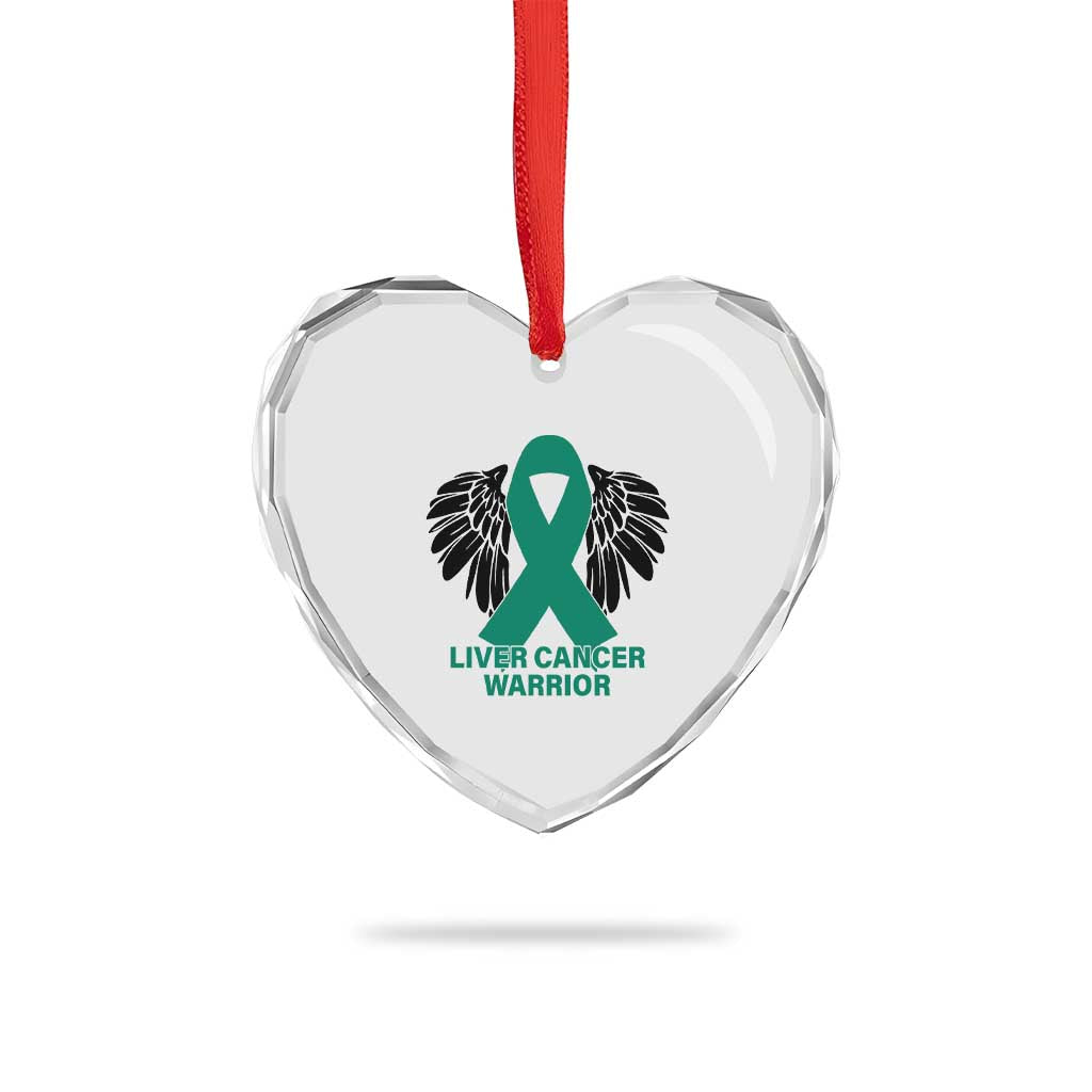 Liver Cancer Angel Warrior Wings Heart Crystal Glass Ornament Green Ribbon Awareness Support Gift
