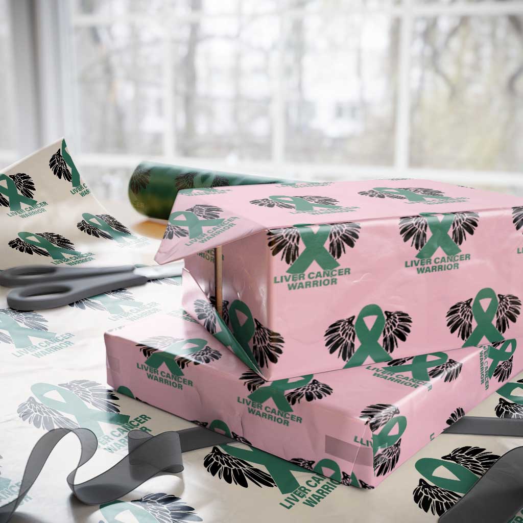 Liver Cancer Angel Warrior Wings Wrapping Paper Roll Green Ribbon Awareness Support Gift