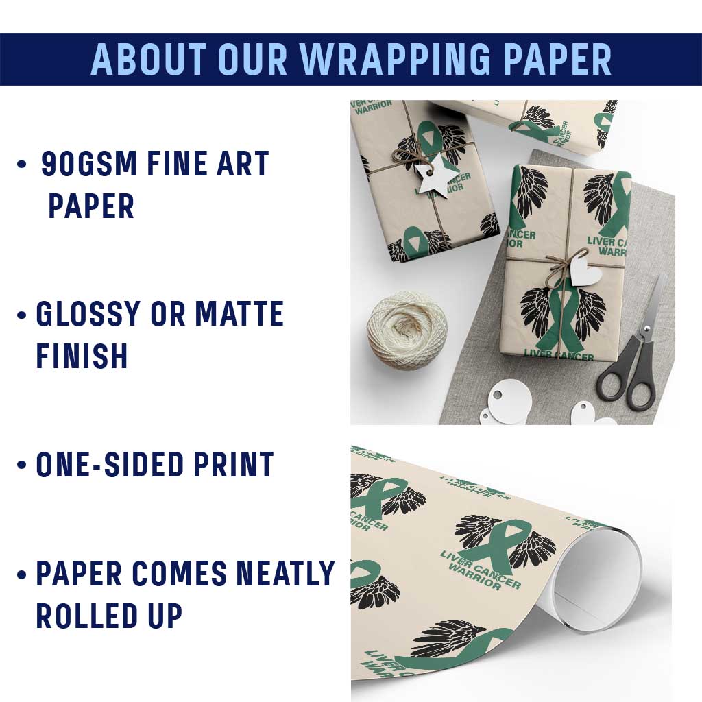 Liver Cancer Angel Warrior Wings Wrapping Paper Roll Green Ribbon Awareness Support Gift
