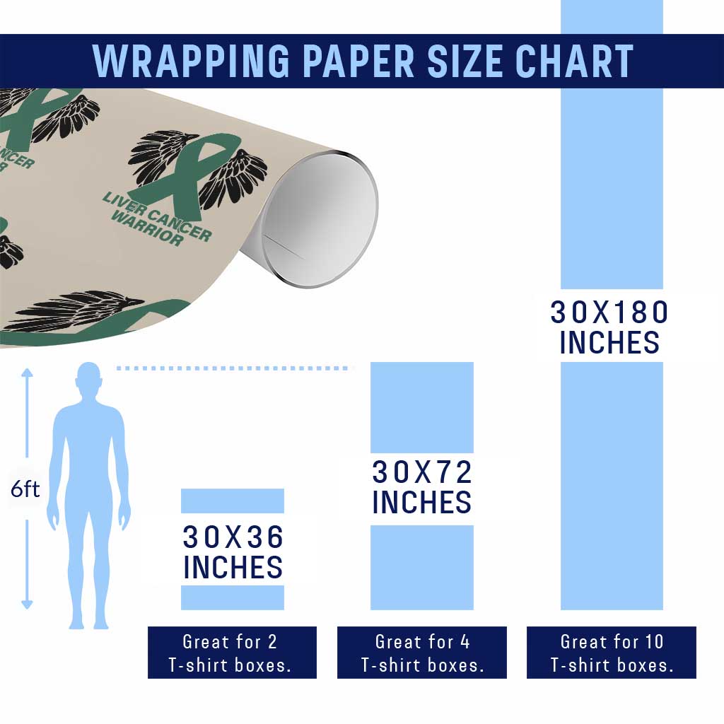 Liver Cancer Angel Warrior Wings Wrapping Paper Roll Green Ribbon Awareness Support Gift
