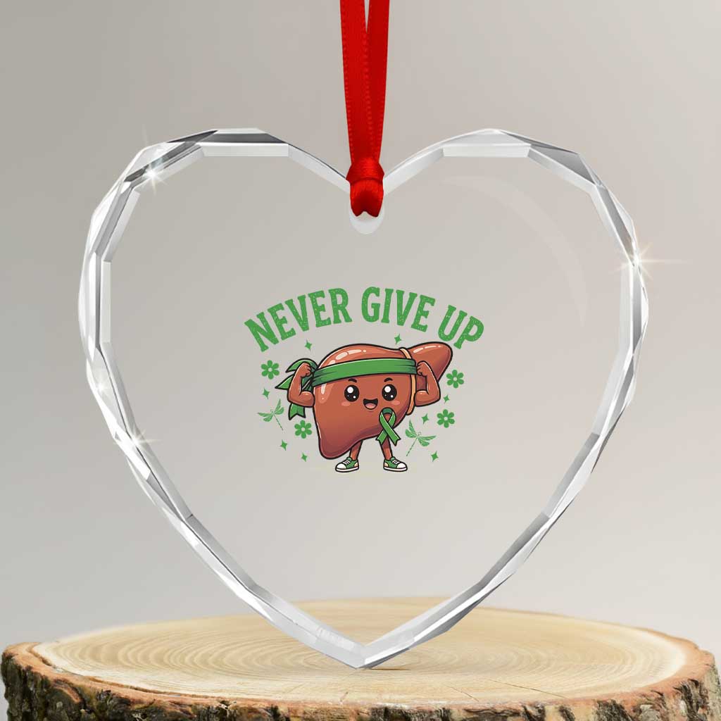 Liver Cancer Awareness Transplant Support Heart Crystal Glass Ornament Never Give Up Nurse Gift