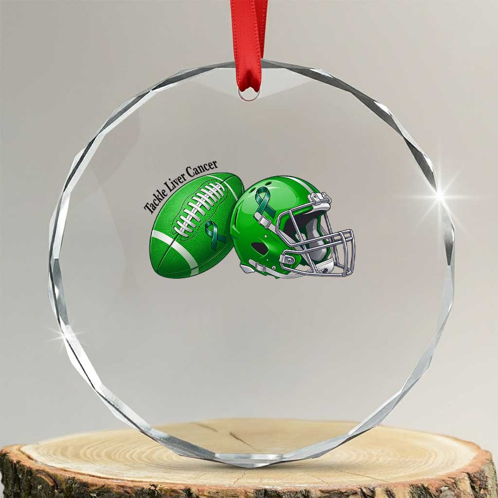 Liver Cancer Support Gift Crystal Glass Ornament October Tackle Cancer Football TS12 Transparent Glass 3'' Circle Print Your Wear