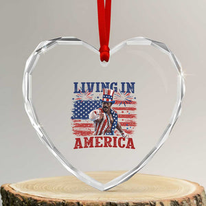 Living In America Funny Patriotic Heavyweight Boxer Heart Crystal Glass Ornament Vintage Distressed Flag Uncle Sam Hat Boxing Champion