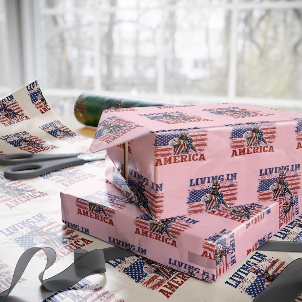 Living In America Funny Patriotic Heavyweight Boxer Wrapping Paper Roll Vintage Distressed Flag Uncle Sam Hat Boxing Champion