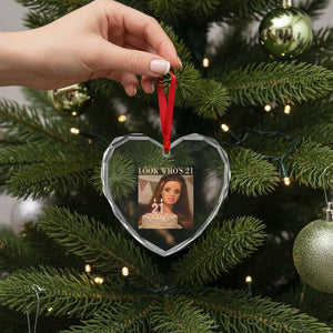 Look Who's 21 Heart Crystal Glass Ornament Funny Birthday Doll Face Meme