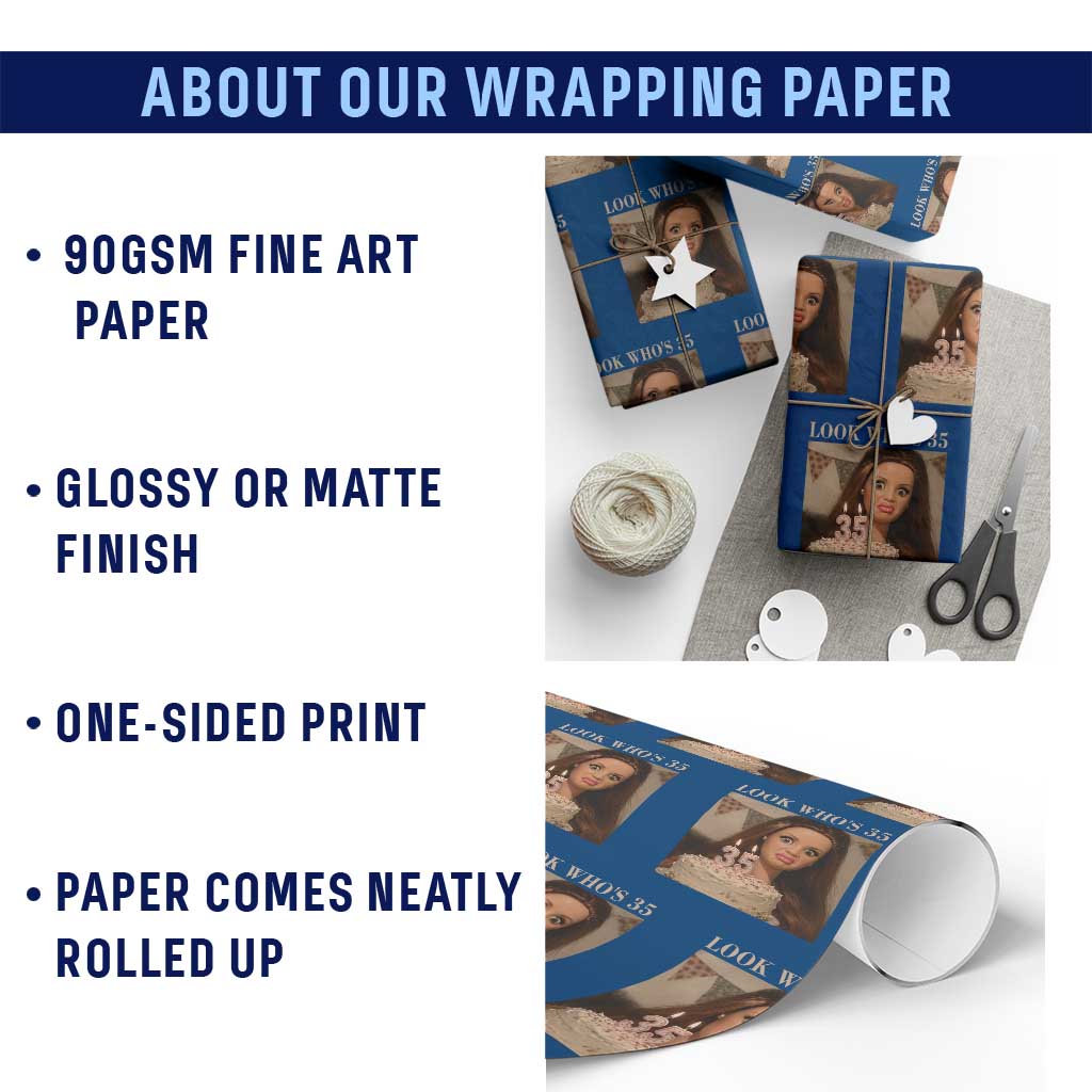 Look Who's 35 Wrapping Paper Roll Funny Birthday Doll Face Meme
