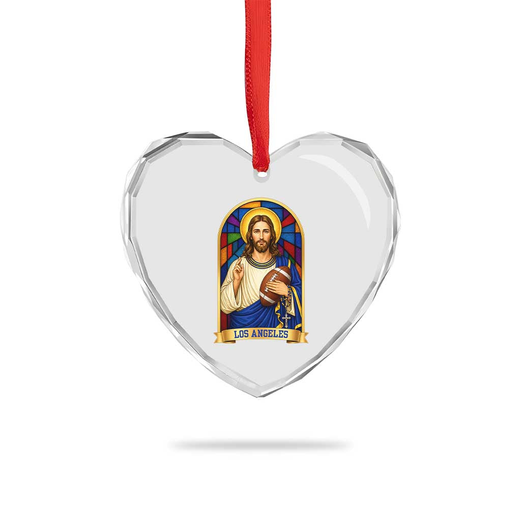 Los Angeles Jesus Game Day Faith Heart Crystal Glass Ornament Christian Sports Fan Pride