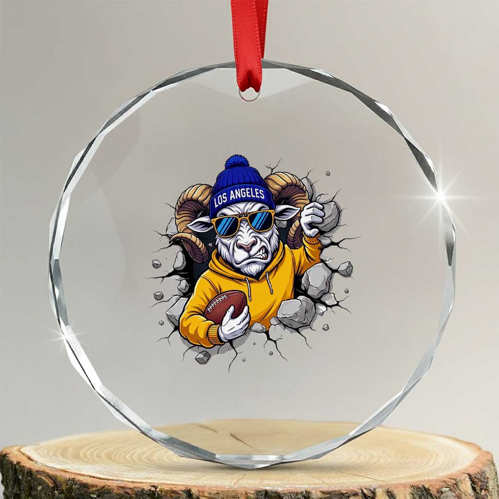 Los Angeles Sports Fan Gift Crystal Glass Ornament Angry Ram Face Cracked Wall TS12 Transparent Glass 3'' Circle Print Your Wear