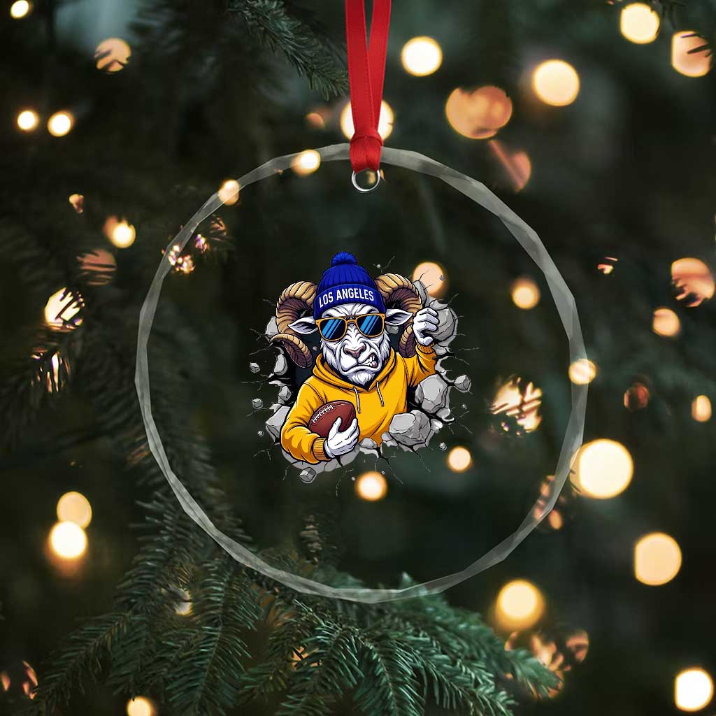 Los Angeles Sports Fan Gift Crystal Glass Ornament Angry Ram Face Cracked Wall