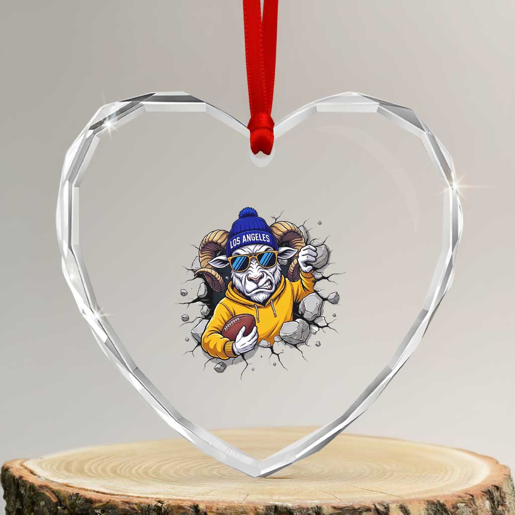 Los Angeles Sports Fan Gift Heart Crystal Glass Ornament Angry Ram Face Cracked Wall TS12 Transparent Glass 3'' Heart Print Your Wear