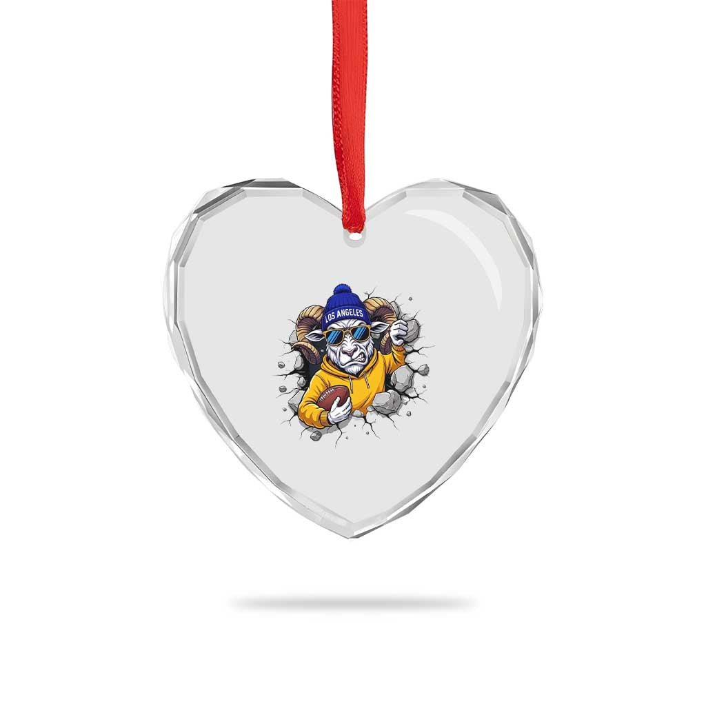 Los Angeles Sports Fan Gift Heart Crystal Glass Ornament Angry Ram Face Cracked Wall