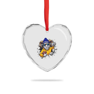 Los Angeles Sports Fan Gift Heart Crystal Glass Ornament Angry Ram Face Cracked Wall