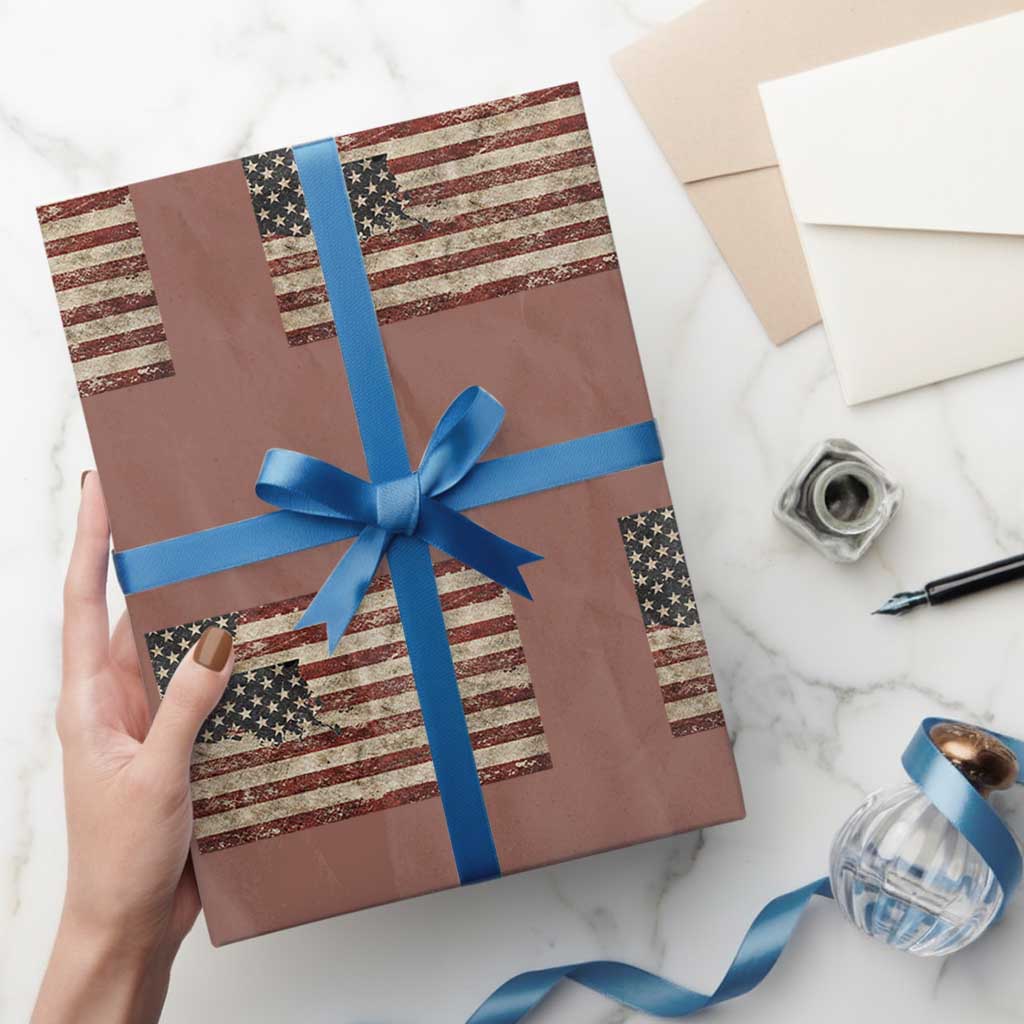 Louisiana Pride Vintage American Flag State Map Wrapping Paper Roll TS11 Mocha Print Your Wear