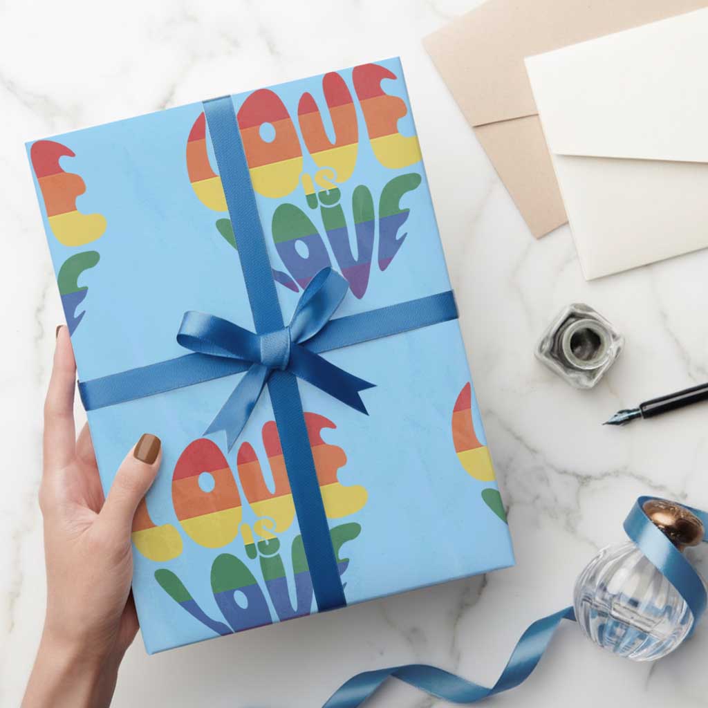 Love Is Love LGBTQ Pride Wrapping Paper Roll Rainbow Flag Community TS12 Light Blue Print Your Wear