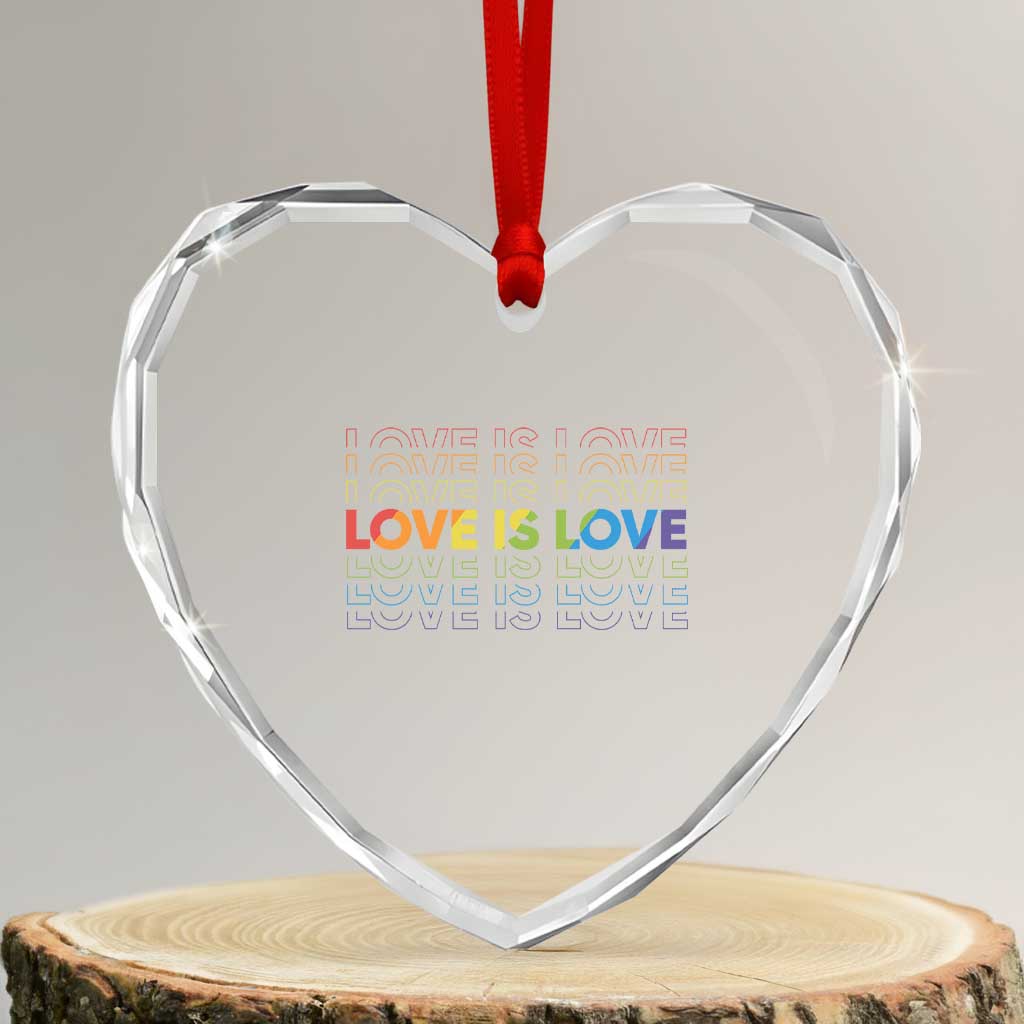 Love Is Love Rainbow Typography Heart Crystal Glass Ornament LGBTQ Support Gift
