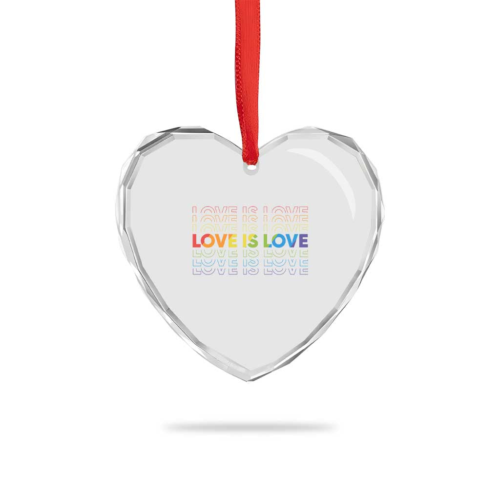 Love Is Love Rainbow Typography Heart Crystal Glass Ornament LGBTQ Support Gift