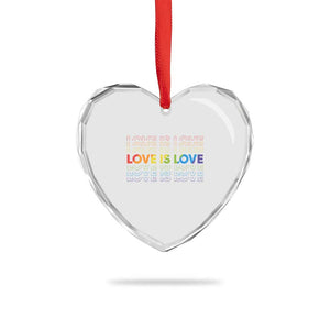 Love Is Love Rainbow Typography Heart Crystal Glass Ornament LGBTQ Support Gift