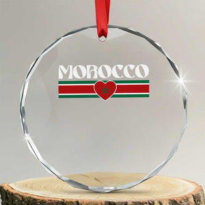 Love Morocco Retro Stripe Graphic Crystal Glass Ornament Maroc Moroccan Flag Heart